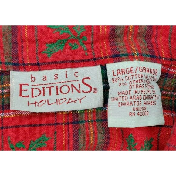 Basic Edition Holiday Mistletoe Thick Collar Button Up Red Green Large Shirt - Picture 8 of 10